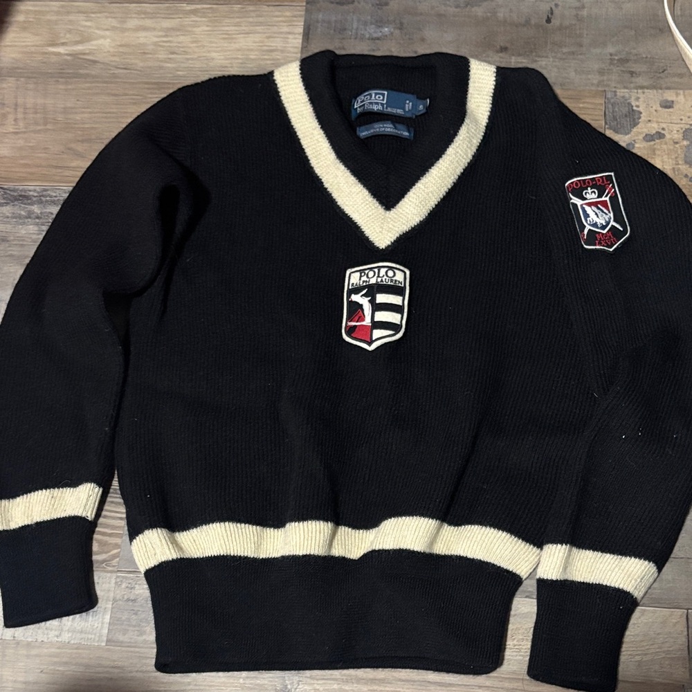 Ralph Lauren Black and Cream V-Neck Sweater